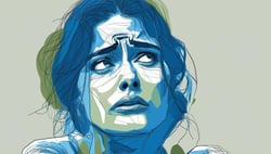 A graphic abstract of a woman looking frustrated and ignored, plain grey background, Hex 8ca5d6, Hex 47536B, blue, duck blue, Oxford blue, white, khak A graphic abstract of a woman looking frustrated and ignored, plain grey background, Hex 8ca5d6, Hex 47536B, blue, duck blue, Oxford blue, white, khak