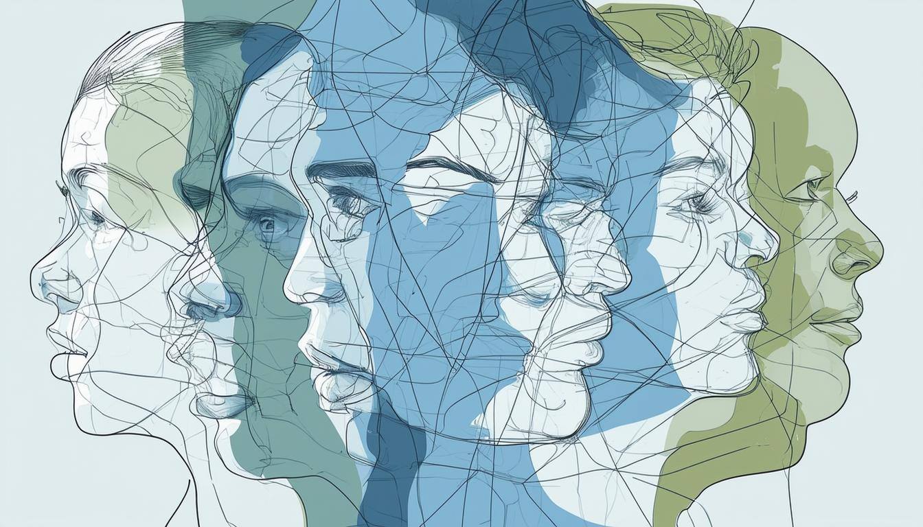 The real lived experiences of overlapping faces of people in their struggles to lose and maintain weight with an abstract background of foods, apps, t The real lived experiences of overlapping faces of people in their struggles to lose and maintain weight with an abstract background of foods, apps, t